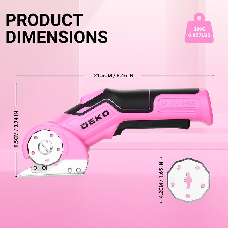 DEKOPRO Cordless Electric Scissors Cardboard Cutter: 4V 2000mAh Electric Box Cutter, Rechargeable Power Rotary Cutter with Safety Lock, 389g Carpet Cutter with 2 Blade, Type-C Charging(Pink) - Image 3